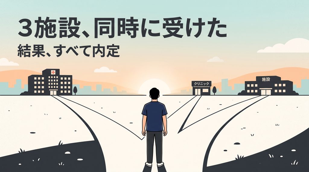 3つの施設を同時に受験して選択肢を持つことを表すイメージ